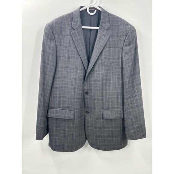 Tasso Elba Grey Purple Plaid Wool Blazer Sport Coat Jacket 46L 46 Long - Picture 1 of 9